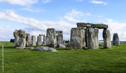 Stonehenge prehistoric monument, blue sky - Wiltshire, Salisbury, England, UK