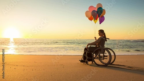 Happy woman on the beach holding ballons