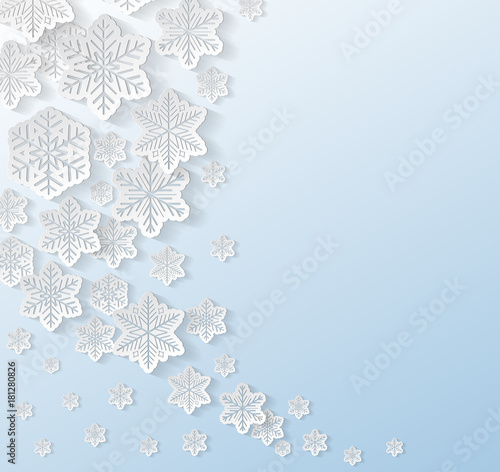 Christmas card with paper snowflakes and copyspace. Vector.