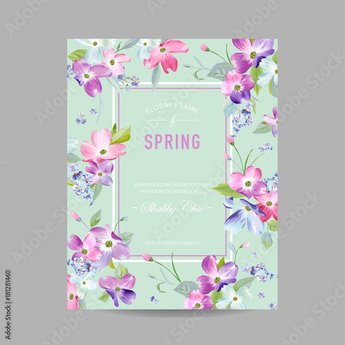 Blooming Spring and Summer Floral Frame. Watercolor Dogwood Flowers for Invitation, Wedding, Baby Shower Card in Vector