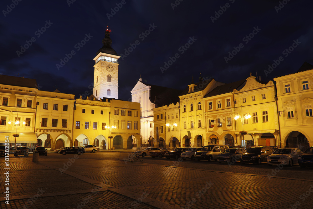 Ceske Budejovice at night, Budweis, Budvar, South Bohemia, Czech Republic, Europe