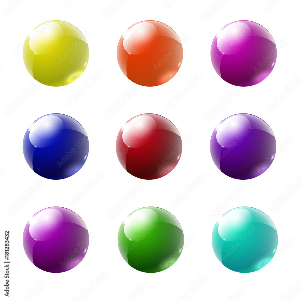Set of multicolored glass buttons with shadows Set of multicolored glass buttons with shadows