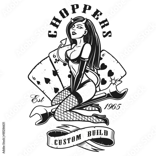 Rockabilly girl devil (monochrome version)