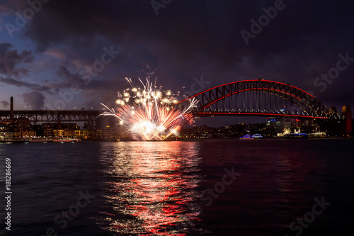 Fireworks in Sydney Harbour during the Chinese New Year celebration, Australia 2016.