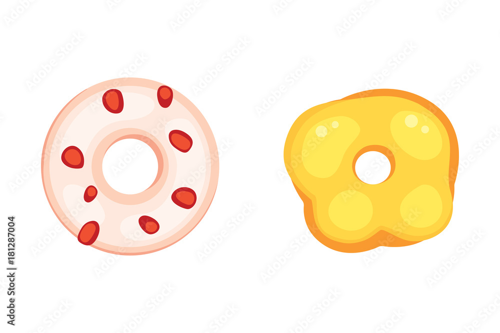 Obraz premium Catoon donut with glaze vector illustration isolated.