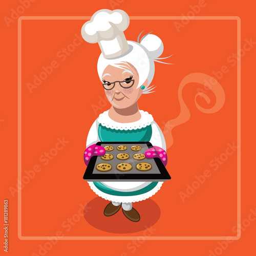 Grandma with cookies fresh from the oven.