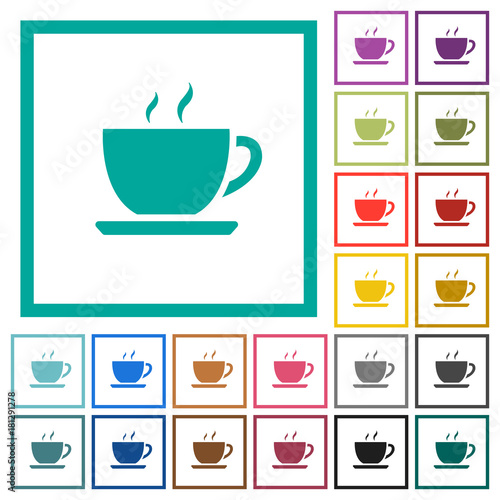 Cup of coffee flat color icons with quadrant frames