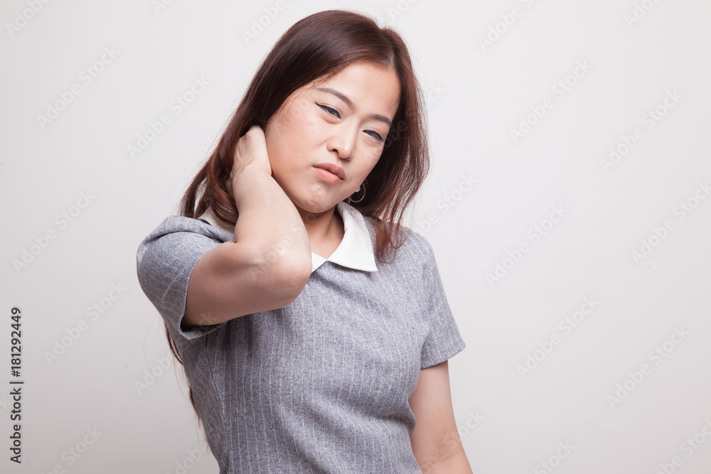 Young Asian woman got neck pain. Young Asian woman got neck pain.
