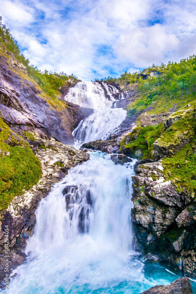 Fototapeta Giant Kjosfossen waterfall in Flam - Norway