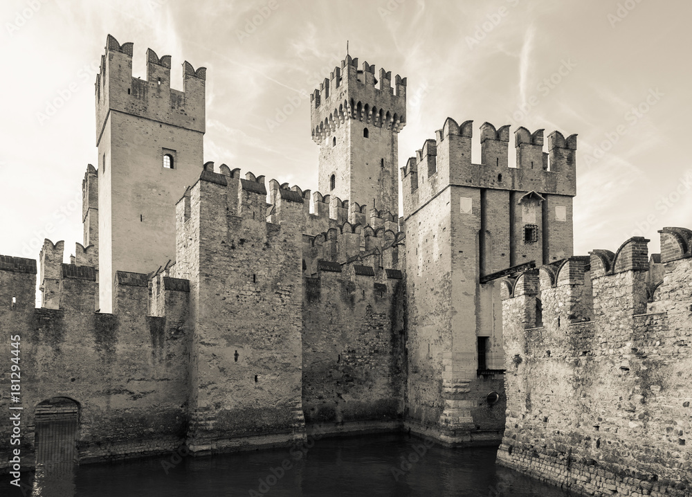 Scaliger Castle (13th century) in Sirmione on Garda lake near Verona, Italy