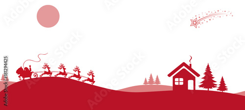 Santa Claus goes on Christmas sleigh on village – stock vector