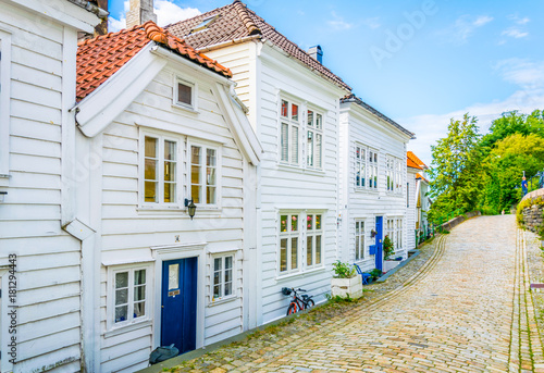 View of an old wooden house in the norwegian city Bergen.