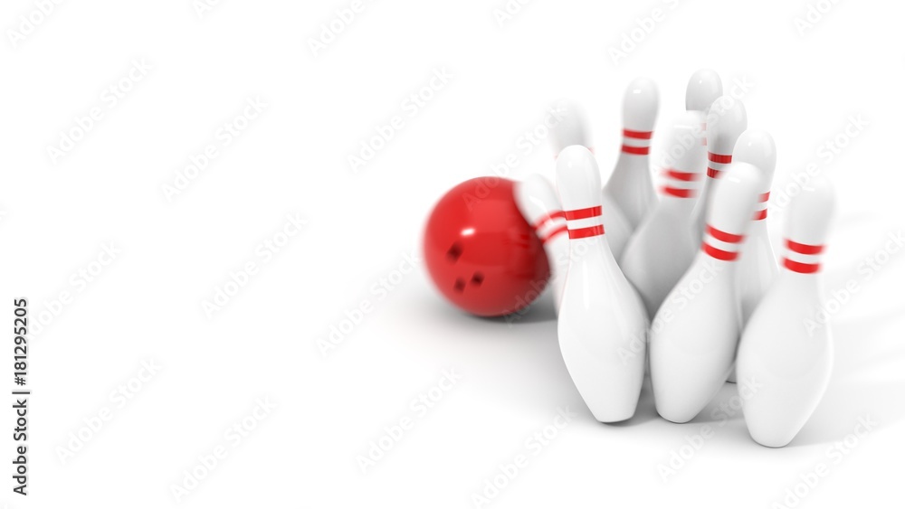 red bowling ball and pins. 3d illustration red bowling ball and pins. 3d illustration