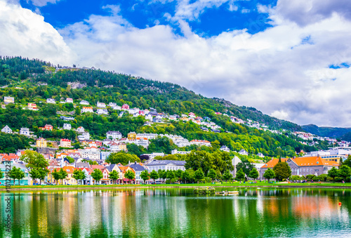 lake Lille Lungegardsvannet in the city center's public park of Bergen photo