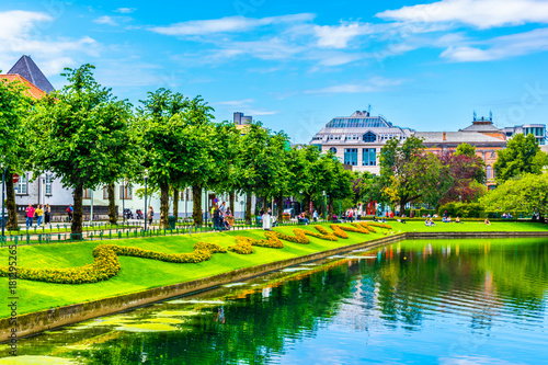 lake Lille Lungegardsvannet in the city center's public park of Bergen photo