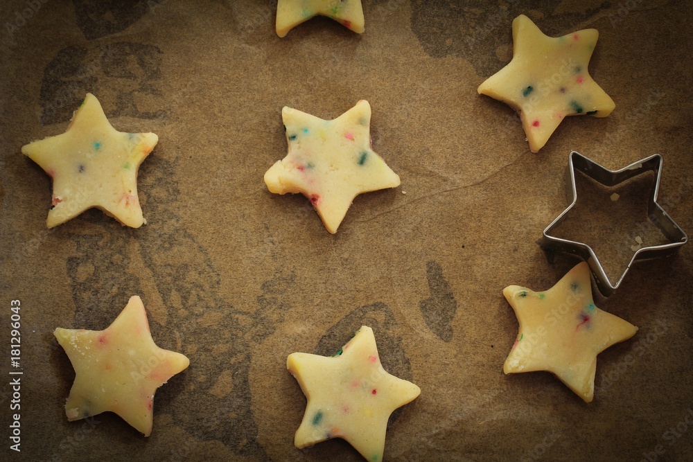 Star shaped xmas raw sugar cookies ready to bake / Christmas baking Star shaped xmas raw sugar cookies ready to bake / Christmas baking