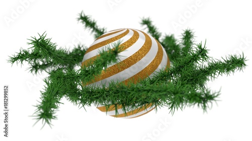 christmas ball with pine branch. 3d illustration