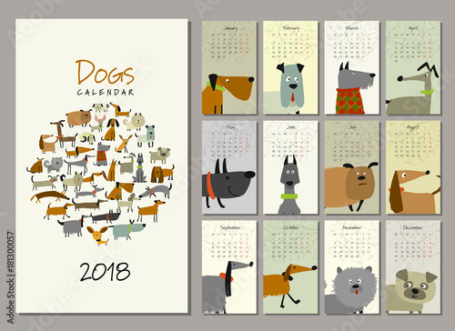 Funny dogs, calendar 2018 design