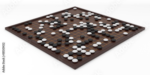 Traditional asian goban board and weiqi go game. 3d illustration