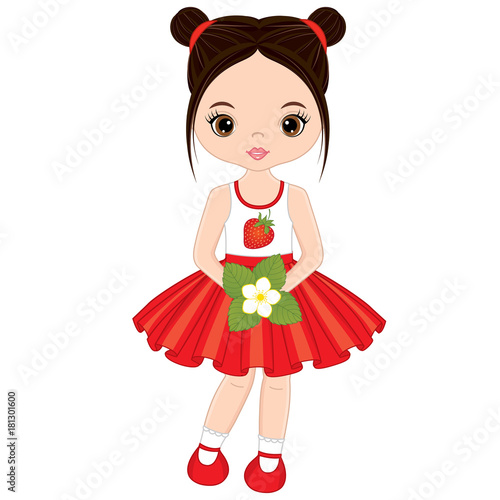 Vector Cute Little Girl with Strawberry Flower
