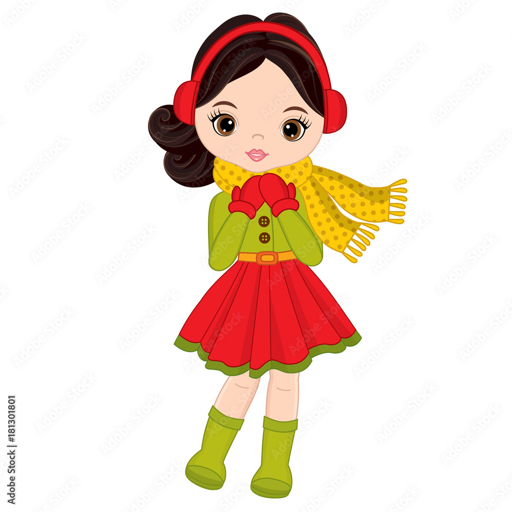 Vector Cute Little Girl with Headphones Vector Cute Little Girl with Headphones