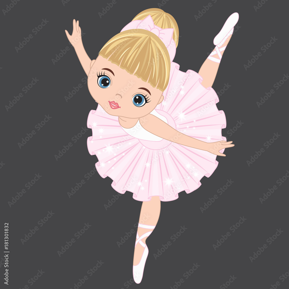 Fototapeta premium Vector Cute Little Ballerina in Pink Tutu Dancing