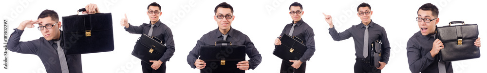 Young man holding briefcase isolated on white Young man holding briefcase isolated on white