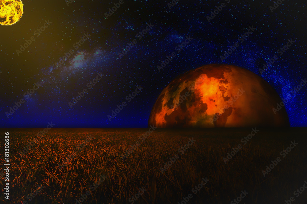 another world / A photo of a alien of another world with planets and a large star in the sky. another world / A photo of a alien of another world with planets and a large star in the sky.