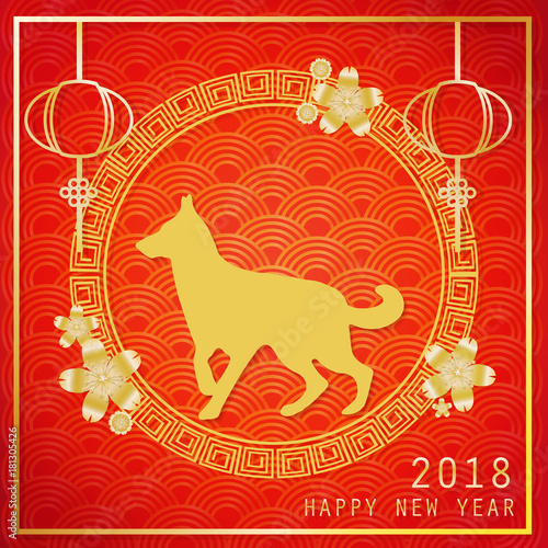 2018 Happy Chinese New Year. Dog zodiac symbol of 2018 art vector design for greeting cards, calendars, banners or background. 