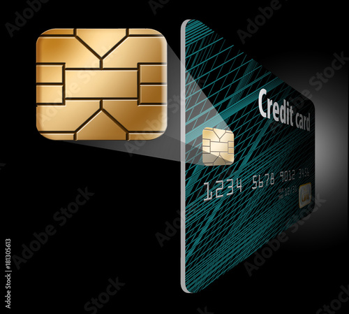 This is an illustration to show the EMV chip, security chip on a credit or debit card. It is a 3-D illustration.