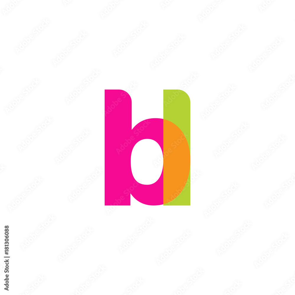Initial letter bl, overlapping transparent lowercase logo, modern magenta orange green colors Initial letter bl, overlapping transparent lowercase logo, modern magenta orange green colors