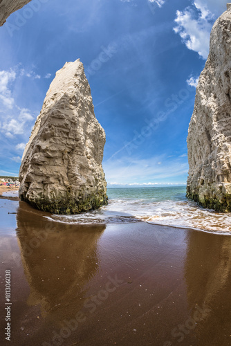 The beach and iconic cliffs at Botany Bay, near Margate and Broadstairs, Thanet District, East Kent, about 80 miles from London, England.