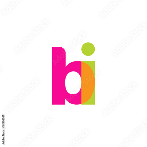 Initial letter bi, overlapping transparent lowercase logo, modern magenta orange green colors