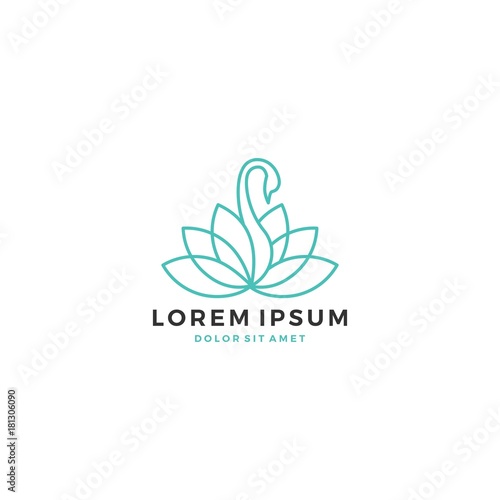 lotus swan logo vector line outline icon illustration