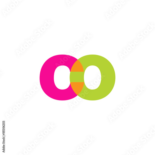 Initial letter co, overlapping transparent lowercase logo, modern magenta orange green colors