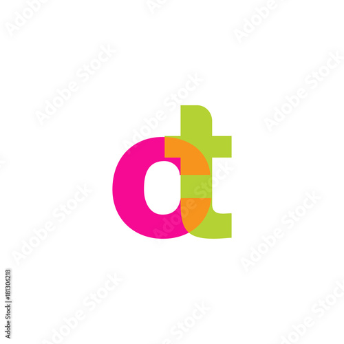 Initial letter ct, overlapping transparent lowercase logo, modern magenta orange green colors