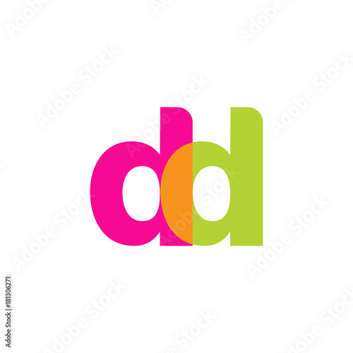 Initial letter dd, overlapping transparent lowercase logo, modern magenta orange green colors