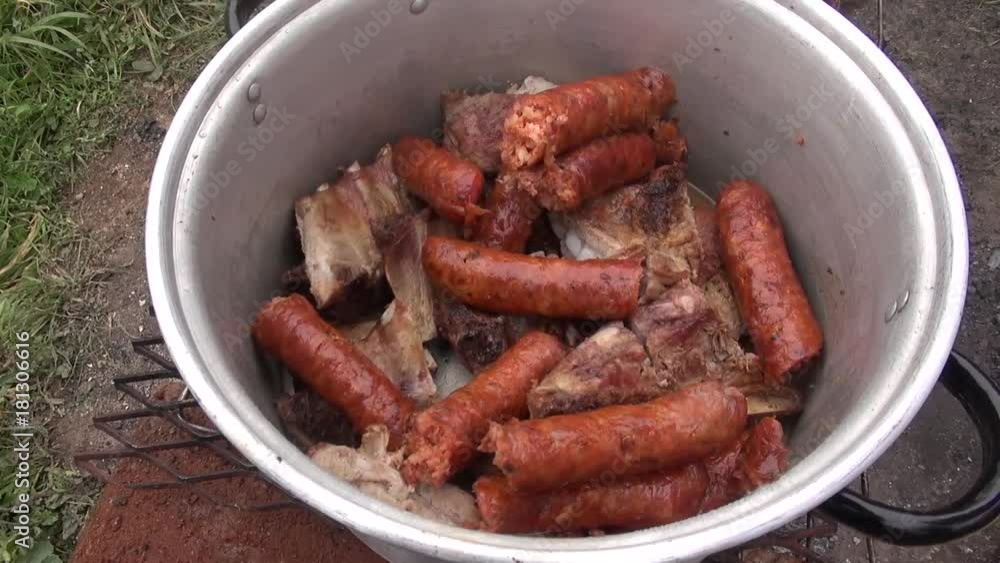 pot with roast, pork and chorizo. pot with roast, pork and chorizo.