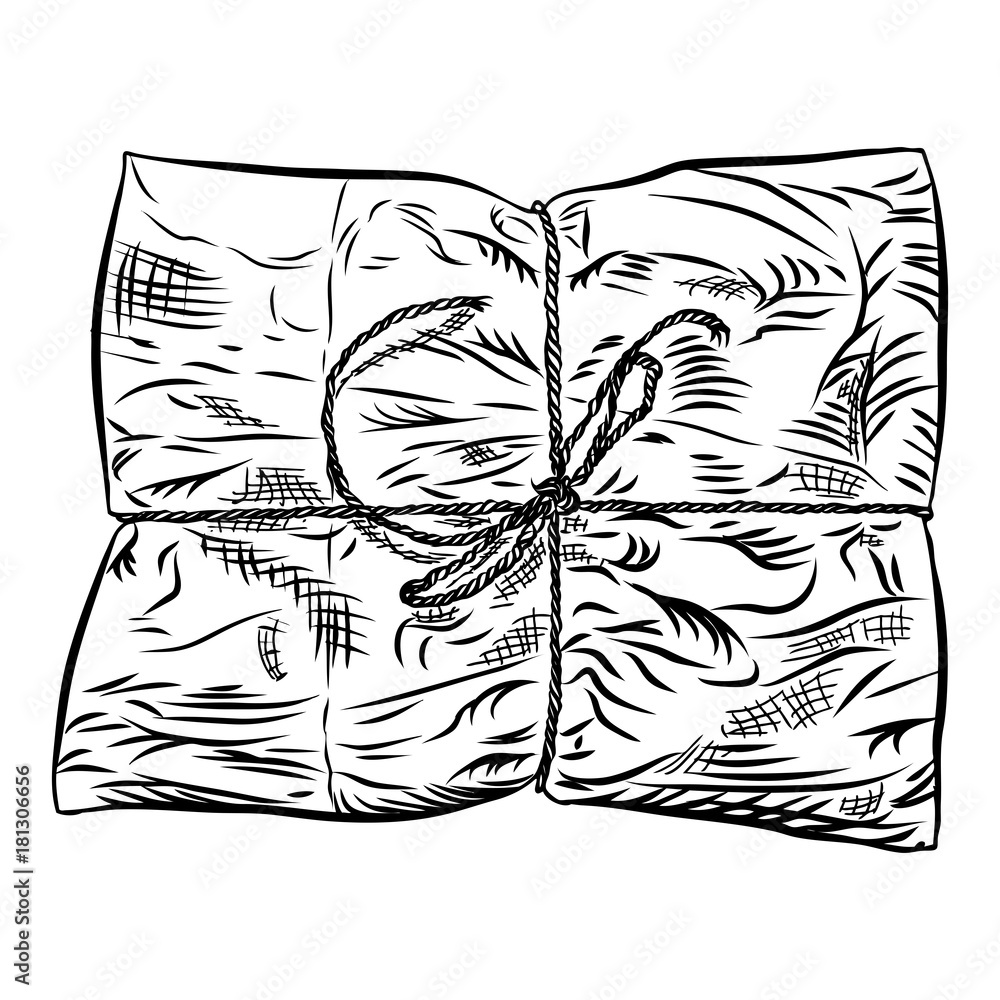 Paper wrapped soft gift box. Hand drawn realistic sketch. Present wrapping and packaging online shopping Valentine, black Friday or Birthday concept. Vector. Paper wrapped soft gift box. Hand drawn realistic sketch. Present wrapping and packaging online shopping Valentine, black Friday or Birthday concept. Vector.