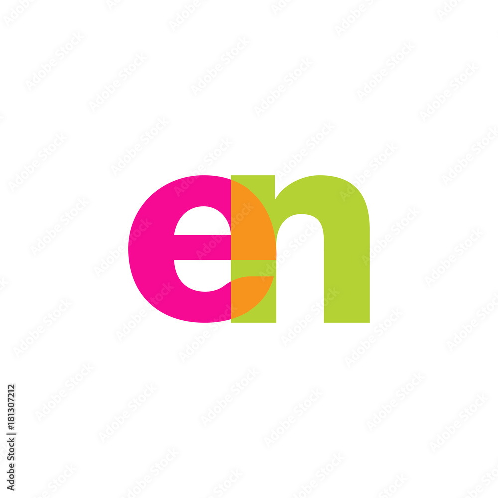 Initial letter en, overlapping transparent lowercase logo, modern magenta orange green colors Initial letter en, overlapping transparent lowercase logo, modern magenta orange green colors