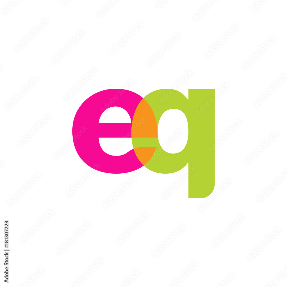 Initial letter eq, overlapping transparent lowercase logo, modern magenta orange green colors Initial letter eq, overlapping transparent lowercase logo, modern magenta orange green colors