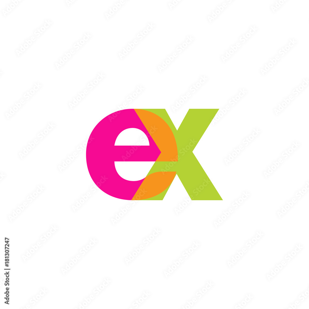 Initial letter ex, overlapping transparent lowercase logo, modern magenta orange green colors Initial letter ex, overlapping transparent lowercase logo, modern magenta orange green colors