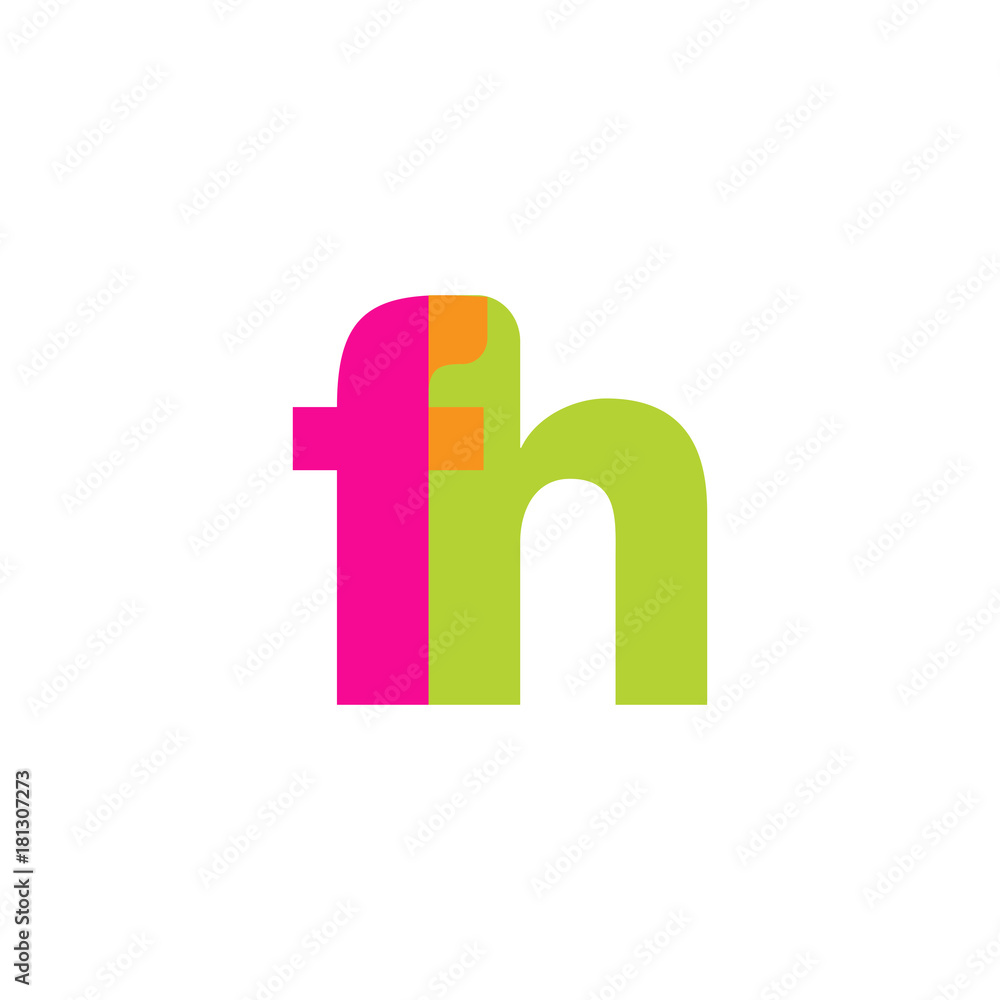 Initial letter fh, overlapping transparent lowercase logo, modern magenta orange green colors Initial letter fh, overlapping transparent lowercase logo, modern magenta orange green colors