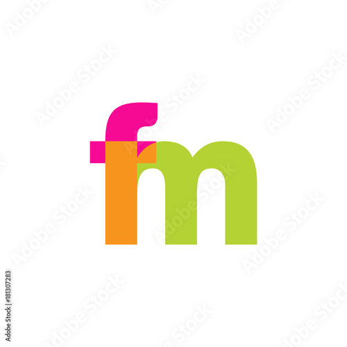 Initial letter fm, overlapping transparent lowercase logo, modern magenta orange green colors
