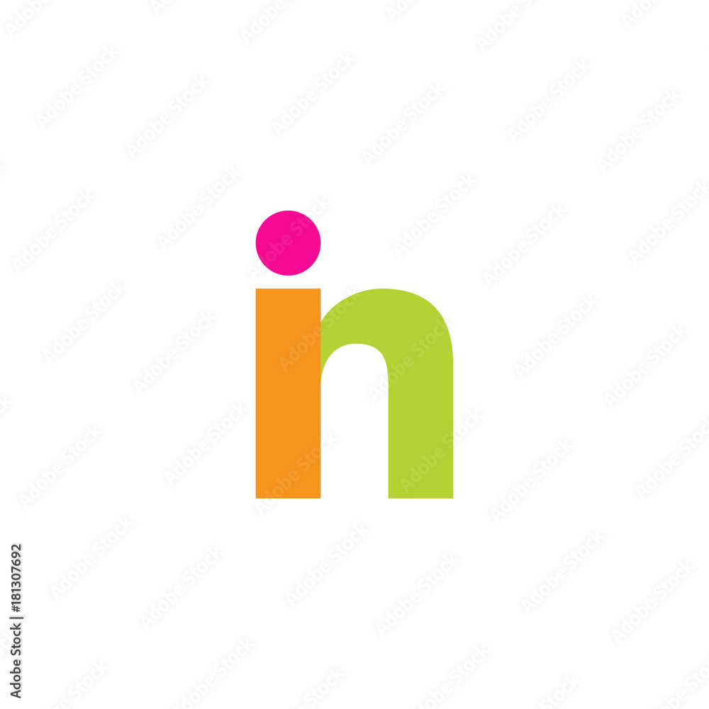 Initial letter in, overlapping transparent lowercase logo, modern magenta orange green colors Initial letter in, overlapping transparent lowercase logo, modern magenta orange green colors