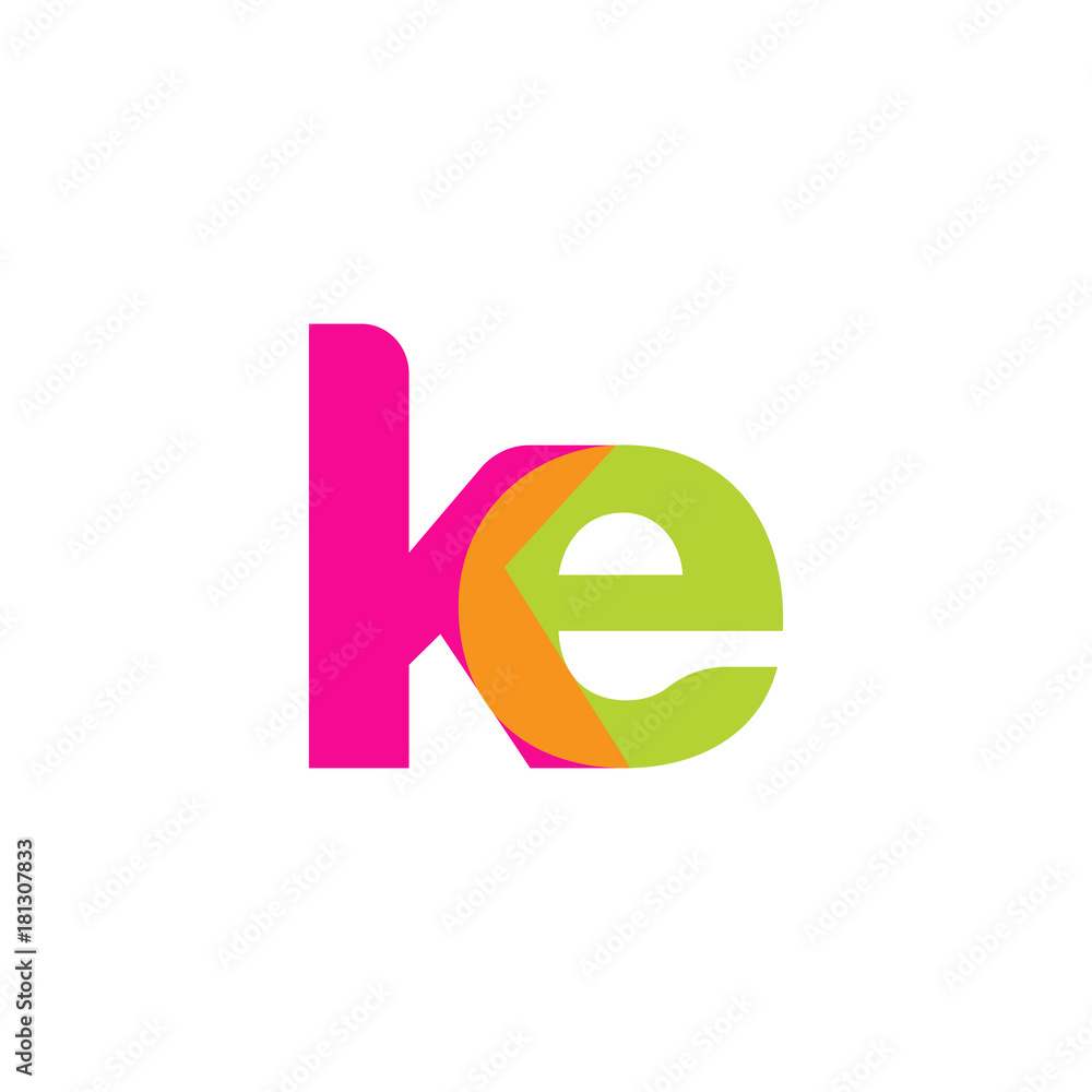 Naklejka premium Initial letter ke, overlapping transparent lowercase logo, modern magenta orange green colors