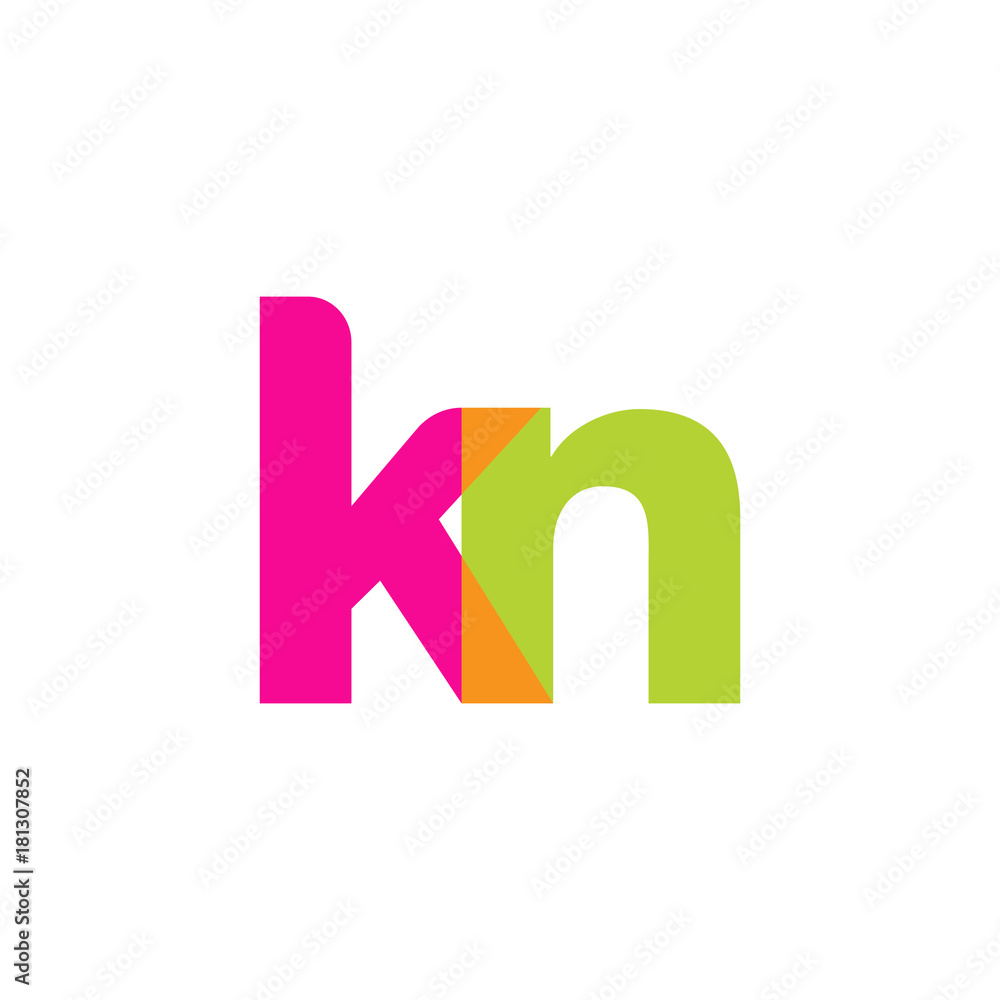 Initial letter kn, overlapping transparent lowercase logo, modern magenta orange green colors Initial letter kn, overlapping transparent lowercase logo, modern magenta orange green colors