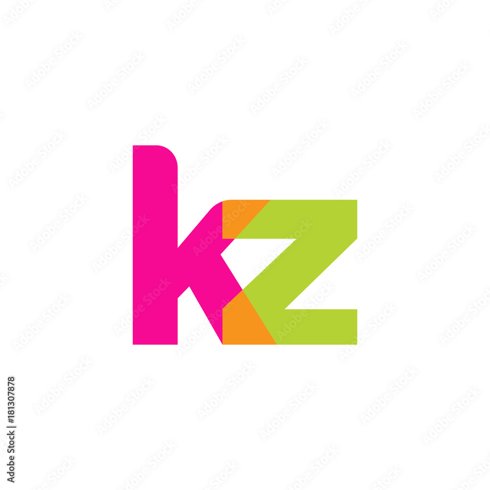 Fototapeta premium Initial letter kz, overlapping transparent lowercase logo, modern magenta orange green colors