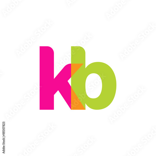 Initial letter kb, overlapping transparent lowercase logo, modern magenta orange green colors