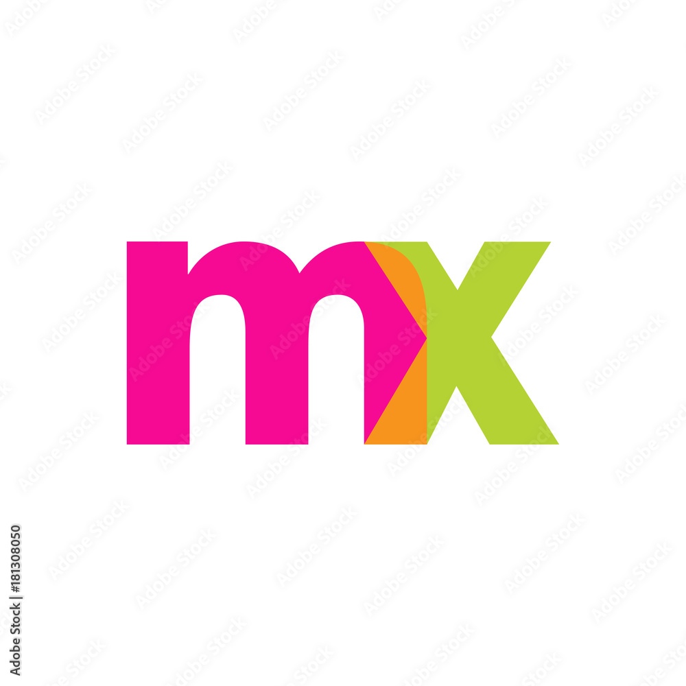 Initial letter mx, overlapping transparent lowercase logo, modern magenta orange green colors Initial letter mx, overlapping transparent lowercase logo, modern magenta orange green colors